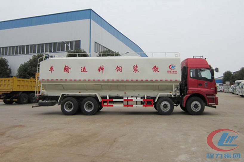 湖北博亿堂官网福田欧曼前四后八散装饲料车侧面图