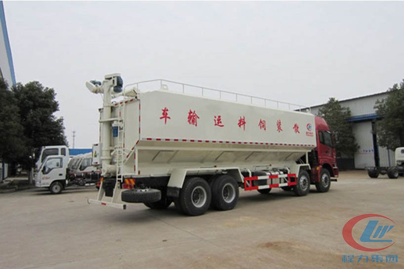 湖北博亿堂官网福田欧曼前四后八散装饲料车侧面图
